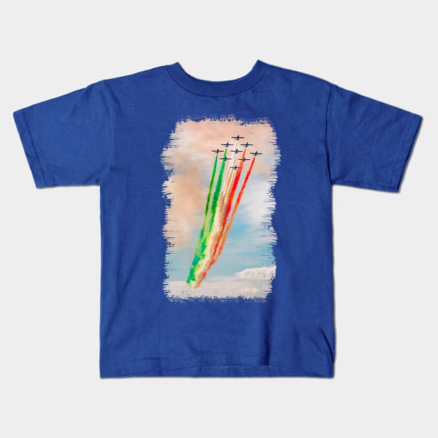 Airshow of the Italian Frecce Tricolori Kids T-Shirt by RiverPhildon